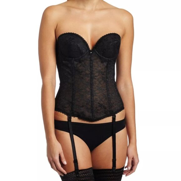 Frederick's of Hollywood 9803 Black Strapless Bustier Bra low Front 32B,34B C, D - Picture 2 of 2